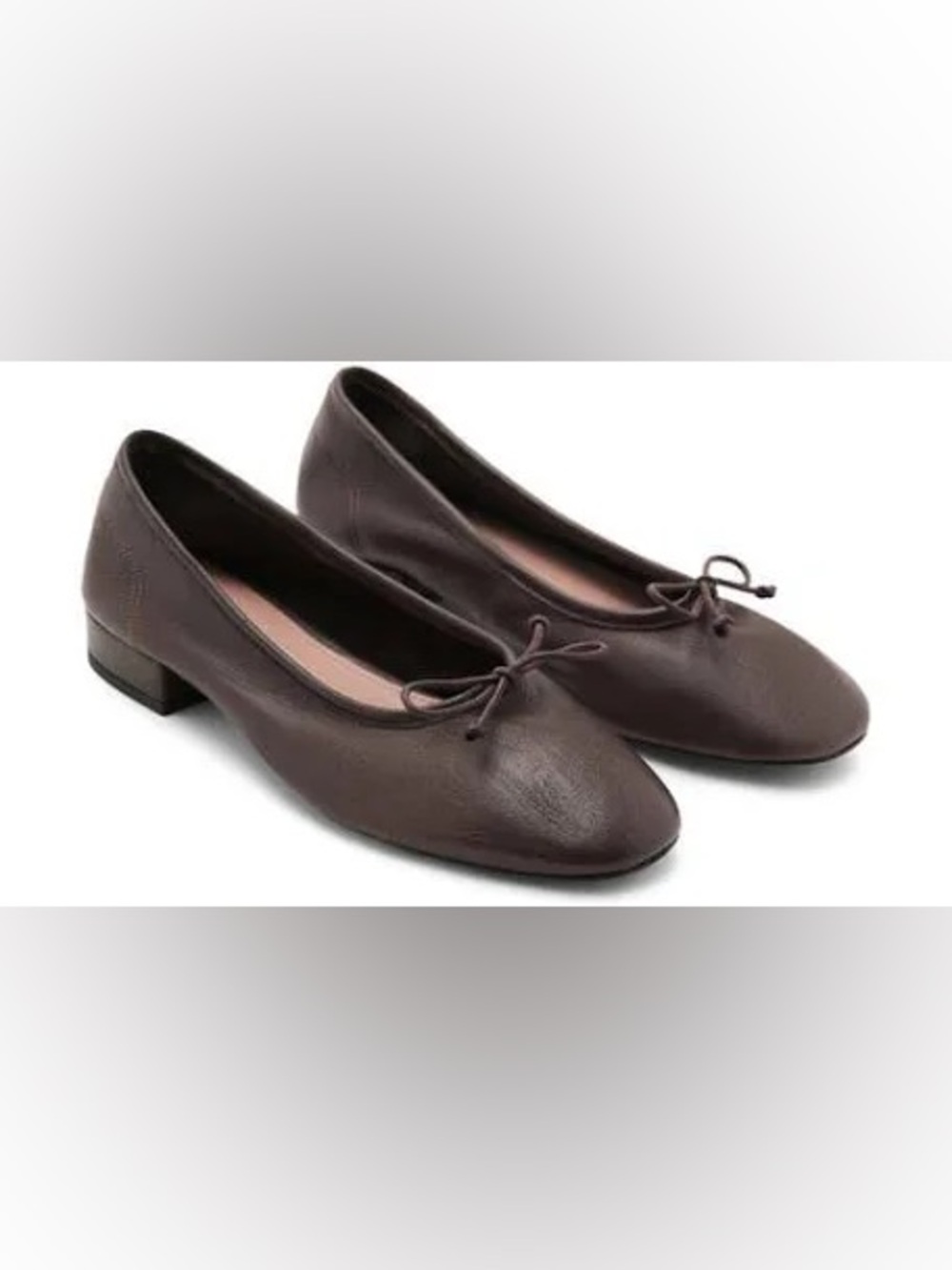 Mango Brown Leather Bow Ballet Flats Size 10